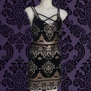 Elegant Black & Gold Sequin Dress